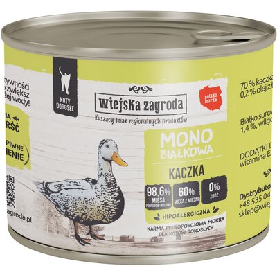 Karma dla kota WIEJSKA ZAGRODA Monobiałkowa Kaczka 200 g