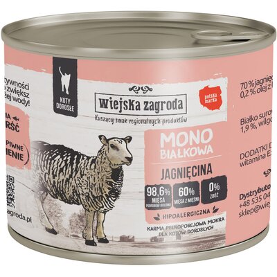 Karma dla kota WIEJSKA ZAGRODA Monobiałkowa Jagnięcina 200 g