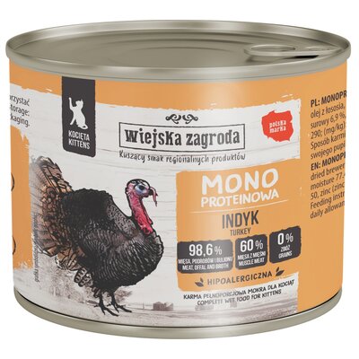 Karma dla kota WIEJSKA ZAGRODA Monobiałkowa Indyk 200 g