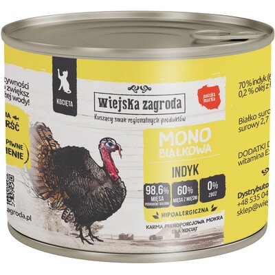 Karma dla kota WIEJSKA ZAGRODA Monobiałkowa Indyk 200 g
