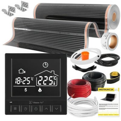 Folia grzewcza pod panele MISSION AIR MAL-160 W/m2 Black Silver 1,5m2 (1,5m x 100cm) + regulator Taurus Czarny Wi-Fi