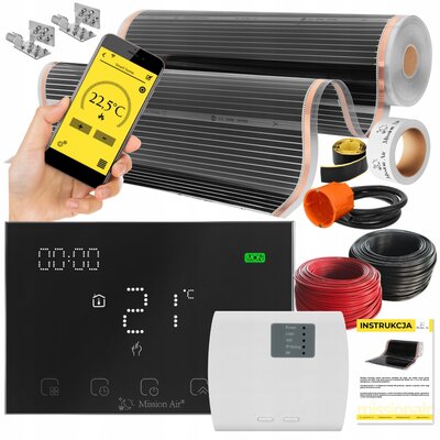 Folia grzewcza na podczerwień MISSION AIR Black Silver PTC 160W 22m2 szer. 100cm + regulator Gemini Czarny WiFi