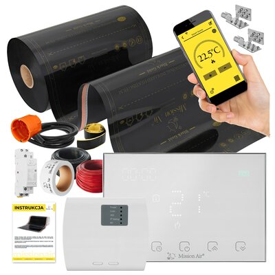 Folia grzewcza na podczerwień MISSION AIR Black Gold PTC 160W/m2 2.5m² szer. 50cm + regulator Gemini Biały Wi-Fi
