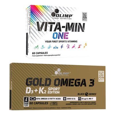 Kompleks witamin i minerałów OLIMP Vita-Min One (60 kapsułek) + Kwasy Omega-3 + Witamina D3+K2 OLIMP Gold Omega 3 Sport Edition (60 kapsułek)