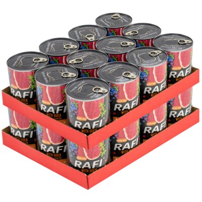 Karma dla psa RAFI z kaczką, borówką i żurawiną 24 x 800 g