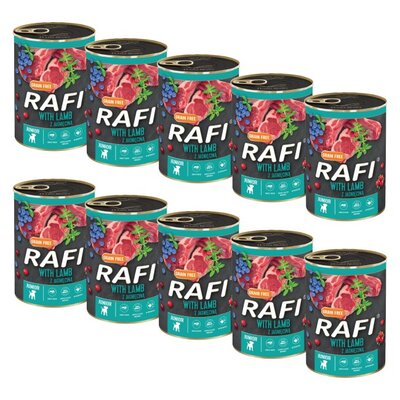Karma dla psa RAFI Junior z jagnięciną, z borówką i żurawiną 10 x 400 g