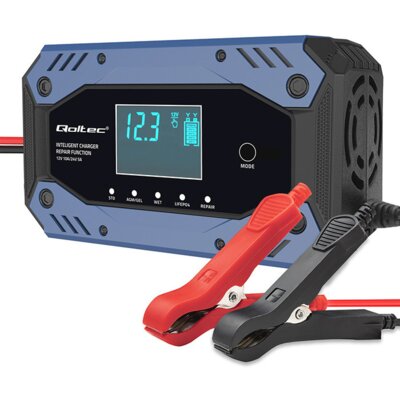 Inteligentna ładowarka QOLTEC 52482 do akumulatorów STD AGM GEL LIFEPO4 12-24V 10A LCD