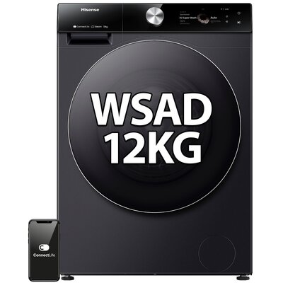 Pralka HISENSE WF7S1247BB Seria 7S 12kg 1400 obr Wi-Fi ConnectLife Autodozowanie AI SuperWash Ekran TFT Smart Assist