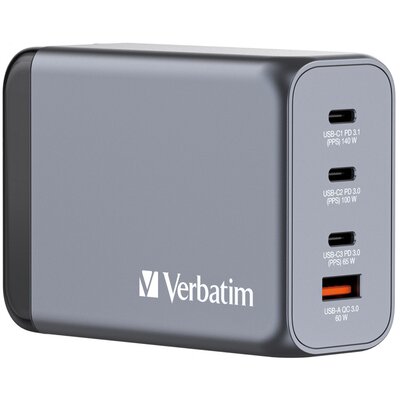 Ładowarka sieciowa VERBATIM GNC-240 GaN 240W + Adapter EU/UK/US Szary