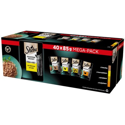 Karma dla kota SHEBA Delicacy Drobiowe Smaki (40 x 85 g)