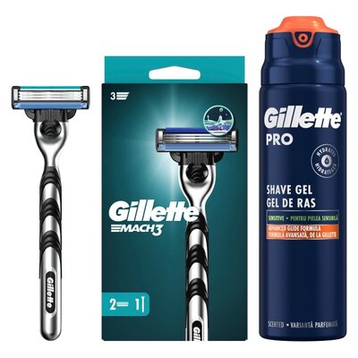 Golarka GILLETTE Mach3 + 2 ostrza + Żel do golenia GILLETTE Pro Sensitive 200 ml