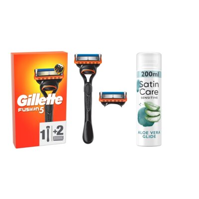 Golarka GILLETTE Fusion5 + 2 ostrza + Żel do golenia GILLETTE Satin Care Aloe Vera 200 ml