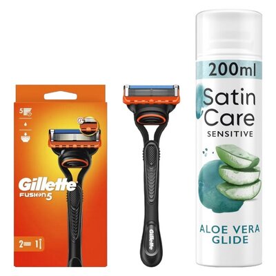 Golarka GILLETTE Fusion5 + 2 ostrza + Żel do golenia GILLETTE Satin Care Aloe Vera 200 ml