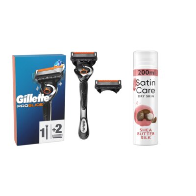 Golarka GILLETTE Fusion5 ProGlide + 2 ostrza + Żel do golenia GILLETTE Satin Care Shea Butter Silk 200 ml