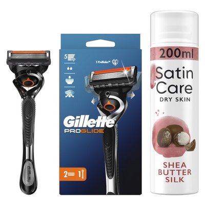 Golarka GILLETTE Fusion5 ProGlide + 2 ostrza + Żel do golenia GILLETTE Satin Care Shea Butter Silk 200 ml