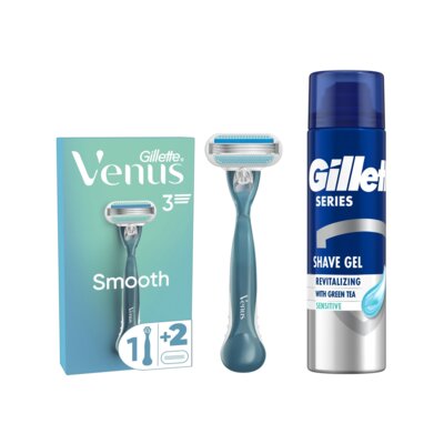 Golarka GILLETTE Venus 3 Smooth + 2 ostrza + Żel do golenia GILLETTE Z zieloną herbatą 200 ml