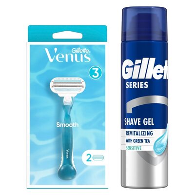 Golarka GILLETTE Venus 3 Smooth + 2 ostrza + Żel do golenia GILLETTE Z zieloną herbatą 200 ml