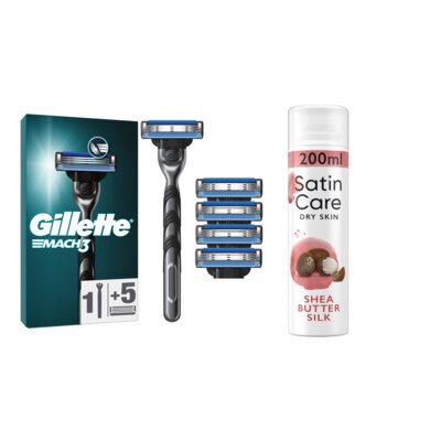 Golarka GILLETTE Mach3 + 5 Ostrzy + Żel do golenia GILLETTE Satin Care Shea Butter Silk 200 ml