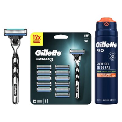 Golarka GILLETTE Mach3 + 12 Ostrzy + Żel do golenia GILLETTE Pro Sensitive 200 ml
