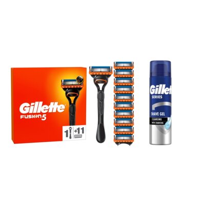 Golarka GILLETTE Fusion5 + 11 ostrzy + Żel do golenia GILLETTE Series z węglem aktywnym 200 ml