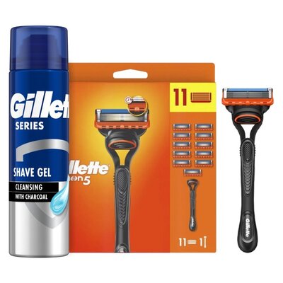 Golarka GILLETTE Fusion5 + 11 ostrzy + Żel do golenia GILLETTE Series z węglem aktywnym 200 ml