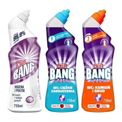 Żel do czyszczenia toalety CILLIT BANG Kamień i brud, Ciężkie zabrudzenia, Wybielanie i Dezynfekcja 3 x 750 ml