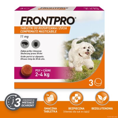 Tabletka przeciw pchłom i kleszczom FRONTPRO S (2 - 4 kg) Ochrona przez 12 tygodni