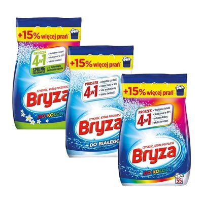 Proszek do prania BRYZA 4w1 White, Color, Spring Freshness Color 3 x 3.575 kg