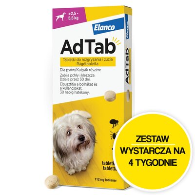 Tabletka przeciw pchłom i kleszczom ADTAB (2.5 - 5.5 kg) Ochrona przez 4 tygodnie