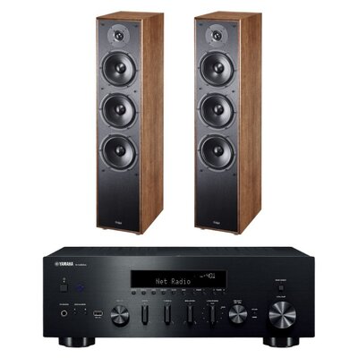 Amplituner YAMAHA MusicCast R-N600A Czarny + Kolumny głośnikowe MAGNAT Monitor S70 Brązowe (2 szt.)