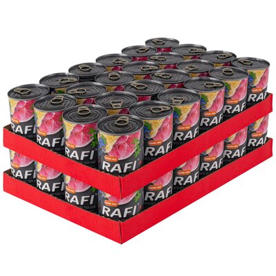 Karma dla psa RAFI z żołądkami wołowymi, szynką wieprzową z borówką i żurawiną 48 x 400 g