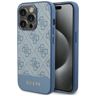 Etui GUESS 4G Bottom Stripe Metal Logo Collection do Apple iPhone 15 Pro Niebieski