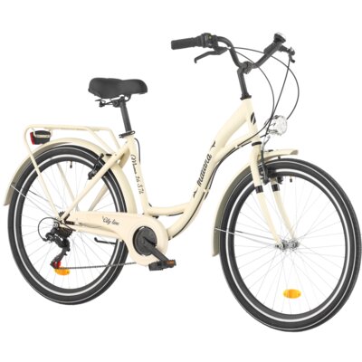 Rower miejski INDIANA Moena S7B 26 cali damski Capuccino + Koszyk wiklinowy na rower VÖGEL VKS-502 Stylowy