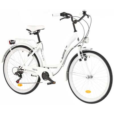 Rower miejski INDIANA Moena S7B 26 cali damski Biały + Koszyk na rower VÖGEL VKS-102WH Stalowy