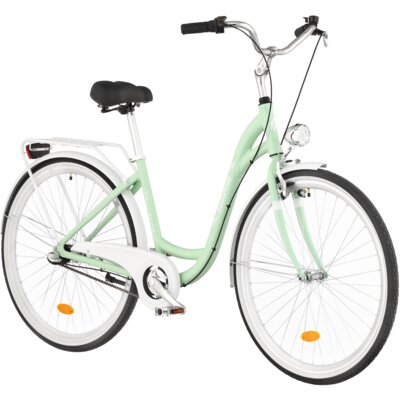 Rower miejski INDIANA Moena A3B 28 cali damski Miętowo-biały + Koszyk na rower VÖGEL VKS-102WH Stalowy