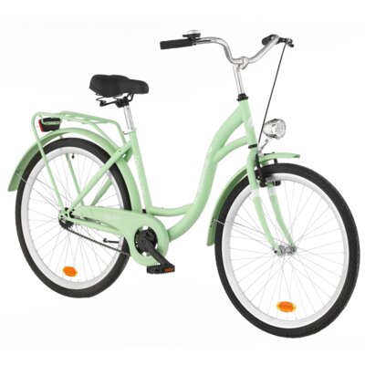 Rower miejski INDIANA Moena S1B 26 cali damski Miętowy 2025 + Koszyk na rower VÖGEL VKS-102WH Stalowy