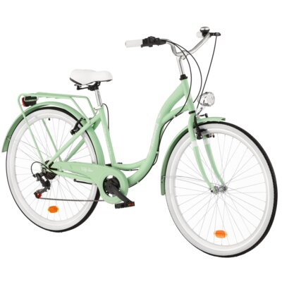 Rower miejski INDIANA Moena S7B 28 cali damski Miętowy + Koszyk na rower VÖGEL VKS-102WH Stalowy