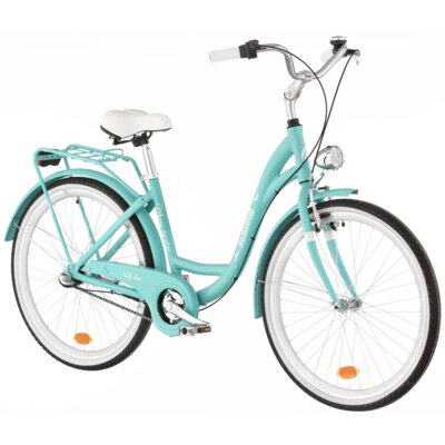 Rower miejski INDIANA Moena A3B 26 cali damski Lazurowy + Koszyk na rower VÖGEL VKS-102WH Stalowy