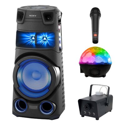 Zestaw do karaoke (Power audio SONY MHC-V73D + Mikrofon JBL PBM100 + Kula świetlna MUSICMATE AB69S + Wytwornica dymu MUSICMATE DM-1)