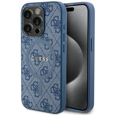 Etui GUESS 4G Collection Leather Metal Logo MagSafe do Apple iPhone 14 Pro Niebieski
