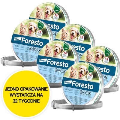 Obroża FORESTO przeciw kleszczom i pchłom dla psów i kotów do 8 kg (38 cm) 6 szt.