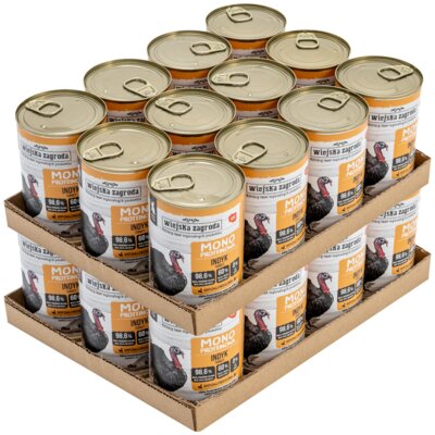 Karma dla kota WIEJSKA ZAGRODA Monobiałkowa Indyk 24 x 400 g
