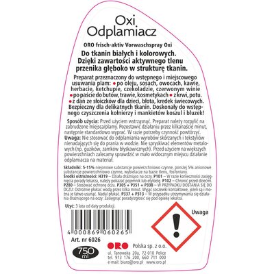 Фото - Інше для прання ORO&ORO Odplamiacz do prania ORO Oxi 750 ml Oxi Różowy 750 ml 