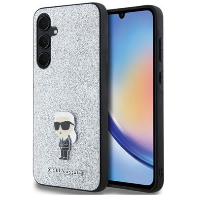 Etui KARL LAGERFELD Fixed Glitter Ikonik Metal Pin do Samsung Galaxy A35 Srebrny