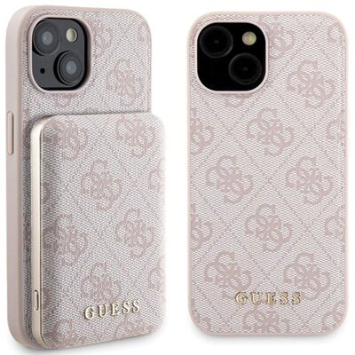 Etui GUESS 4G Metal Logo do Apple iPhone 15 + Powerbank 5000mAh MagSafe Różowy