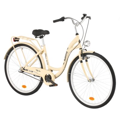 Rower miejski INDIANA Moena S3B 28 cali damski Cappuccino + Koszyk na rower VÖGEL VKS-105 Stalowy