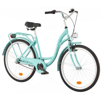 Rower miejski INDIANA Moena S3B 26 cali damski Lazurowy + Koszyk na rower VÖGEL VKS-105 Stalowy