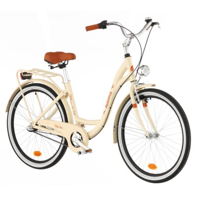 Rower miejski INDIANA Moena A3B 26 cali damski Cappuccino + Koszyk na rower VÖGEL VKS-105 Stalowy