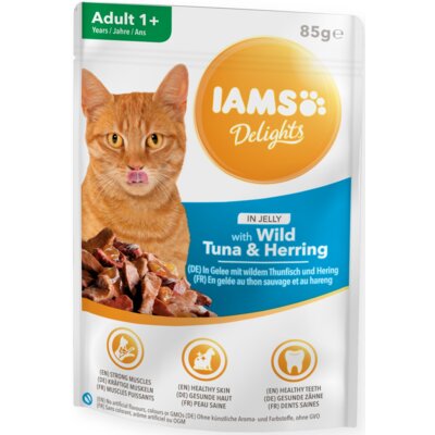 Karma dla kota IAMS Delights Tuńczyk i śledź w galarecie 85 g