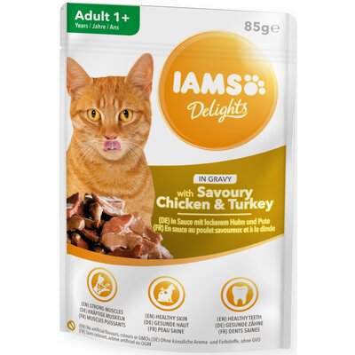 Karma dla kota IAMS Delights Aromatyczny kurczak i indyk w sosie 85 g